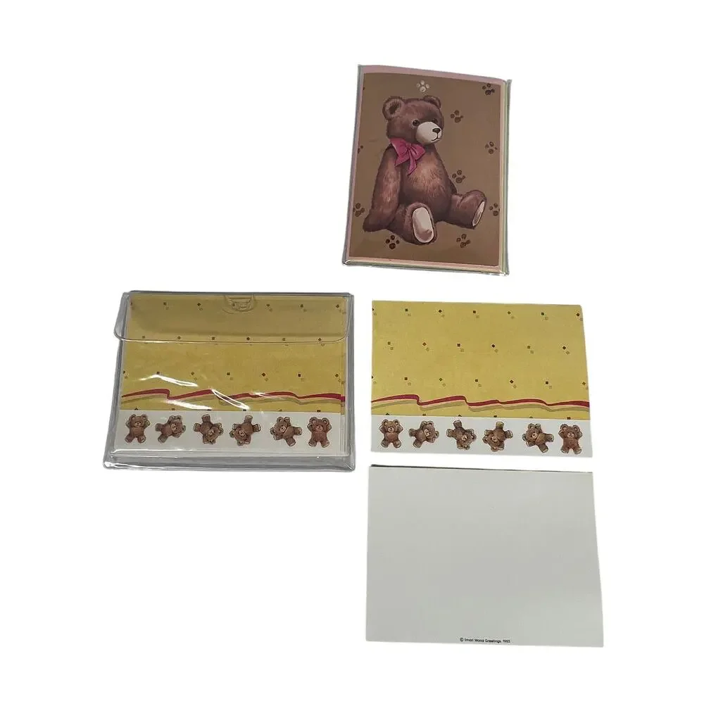 SMALL WORLD GREETINGS Teddy Bear Note Cards Envelopes Vintage 1980s Stationery